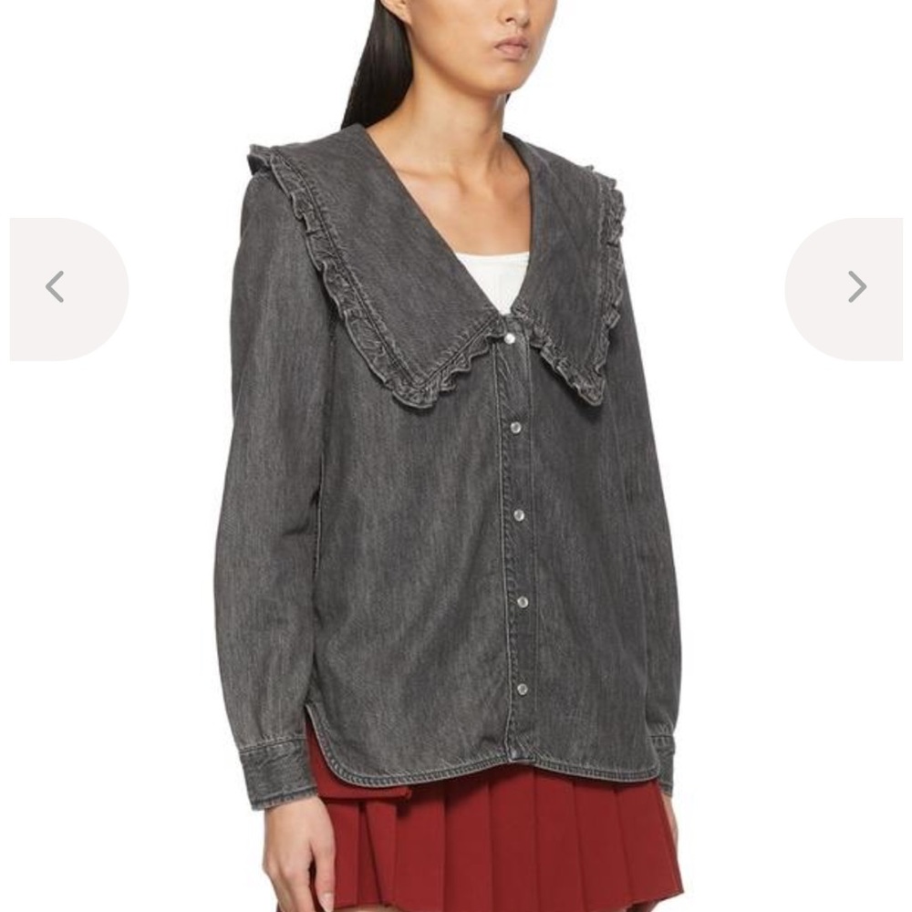 GANNI denim shirt ruffle collar Size 36 NEW RARE